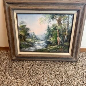 Robert Dandord Oil On Canvas Painting Framed Landscape Waterfall Trees